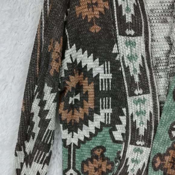 EyeShadow Womens Cardigan Aztec Open Front Multicolor Long Sleeve Medium - Picture 4 of 10